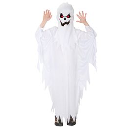 Theme Costume Kids Child Boys Spooky Scary White Ghost Costumes Robe Hood Spirit Halloween Purim Party Carnival Role Play Cosplay Dress 222Q