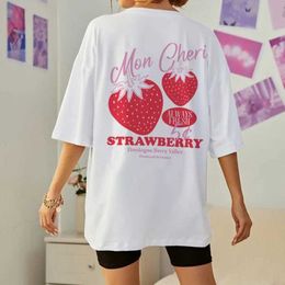 Damen T -Shirt süße lose Erdbeer -Back -gedruckte T -Shirt für Frauen y2k ästhetische Straße Kleidung Grafik T -Shirt Obst T -Shirt für Frauen Cottagecore Stoff J240527