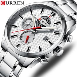 CURREN Fashion Causal Sports Watches Mens Luxury Quartz Watch Stainless Steel Chronograph and Date Luminous hands Wristwatch 343q