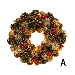 Decorative Flowers Christmas Wreath With Coloured Balls AndLED Small White Lights Decoration Outdoor