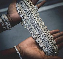 Miss Drop Custom Jewelry Hip Hop Men Women 14K White Gold Plated CZ Diamond Iced Out Cuban Link Chain Bracelet Necklace29255817335