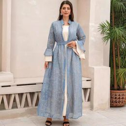 Ethnic Clothing Ruffle Sleeve Evening Dress For Women Embroidered Cardigan Robe Abayas Dubai Slim Muslim Set Turkish Kaftan Abaya Caftan