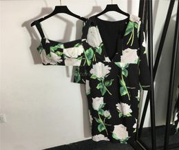 2022 Женские винтажные летние блузки длинные платья сексуальные платья с садовым принтом Женщина-дизайнерские платья Milan V-образные рубашки1373671