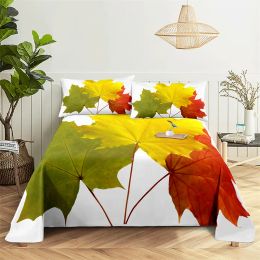 Maple Leaf Leaves Queen Sheet Set Girl, Lovers Room Bedding Set Bed Sheets and Pillowcases Bedding Flat Sheet Bed Sheet Set