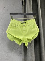 Women's Shorts 2024 Summer Fashion Personality Fruit Green Denim Girl Sexy Low Waist Wide Leg A-line Pants Dopamine Y2K