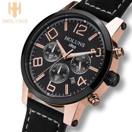 cwp Large dial leather strap quartz men watches Fashion vintage watch waterproof multifunction man of the brands Holuns 281L