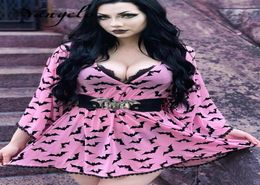 Casual Dresses Yangelo Fairy Grunge Women Pink Dress Sexy Deep V Neck Goth Aesthetic Elegant Vestios For E Girls Graphic Bat Party8332229