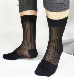 Men Business Black Striped Socks Sheer Light Weight Vintage Formal Dress Suit Long Socks Soft Mesh Nylon Silk Socks6201208