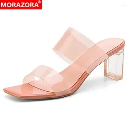 Sandals MORAZORA Plus Size 34-44 Transparent PVC Women High Heels Summer Quality Ladies Fashion Party Wedding Shoes