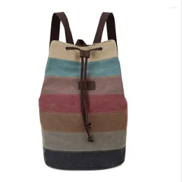 Backpack Colorful Vintage Canvas Women Travel Patchwork School For Girls Casual Striped Shoulder Bag 1283
