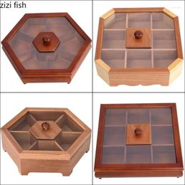 Plates Creative Pine Chinese Dried Fruit Box Living Room Split With Cover Candy Wood Nut Snack Solid Storage