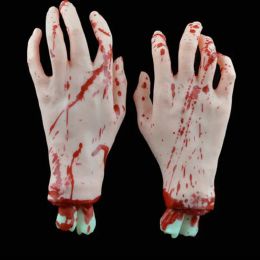 1 Pair Halloween Severed Hands Feet Set Scary Bloody Broken Body Parts Halloween Props Decor Broken Severed Hand Foot Prop Party