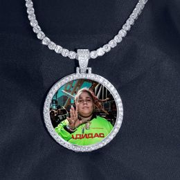 Custom Made Photo Pendant Necklace 4mm Tennis Chain Gold Silver Color Iced Out Cubic Zircon Men Hip hop Jewelry Gift 204d