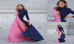 Runway Dresses Dark Blue And Pink Stitching Colour Long Sleeves Nightgowns Robes Night Robe Split Graceful Sleepwear Custom Made Ev5356279