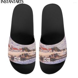 Slippers INSTANTARTS Casual Outdoor Flip Flop For Women Oil Painting Landscape Brand Design Beach Bedroom Slipper High Quality Mujer