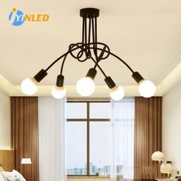 Chandeliers Retro Chandelier Wrought Iron LED Ceiling Lamp Black And White E27 Light Living Room Modern Decoration Home Lighting Fixture