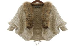 Winter New Cardigan Poncho Fur Collar Outerwear Women Sweater Knitted Brand Casual Knitwear Jacket 81175549803630