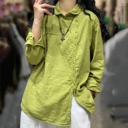 Women's Blouses 2024 Spring Summer Cotton And Linen Shirt Solid Colour Ladies Blouse Long Sleeve Versatile Leisure Lady Shirts Tops