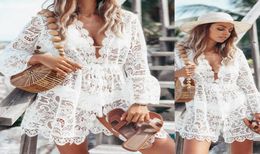 Women Dresses Sexy Lace Long Sleeve Vneck Dress White Casual Dress Casual Dress Summer Fashion Temperament5606991