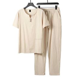 Men's Tracksuits Mens Tracksuits 9xl Plus Size Clothing Vintage Tracksuit 2023 Summer Spring Home Suit Linen t Shirt Casual Male Set Chinese Stylelupy