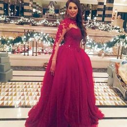 Red Long Sleeves Prom Dresses Jewel Neck Baby Shower Party Gowns Lace Appliques Pageant Party Gowns 279H
