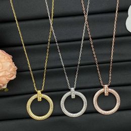 T Family V High Edition Full Diamond Necklace Women's Gold Plated Hollow Big Round Cake Set with Diamonds Pendant Collar Chain