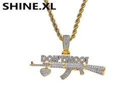 18K Gold Plated AK47 Gun DON039T SHOOT Pendant Necklace Iced Out Zircon Mens Hip Hop Jewelry Gift248m215F1032251