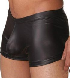 Underpants Sexy Men Boxers Underpant Open Crotch Faux Leather Briefs Shorts Underwear Male Soft Black Swimwear Plus Size1618204