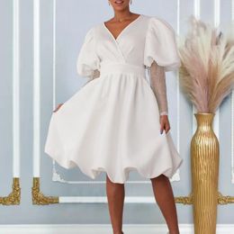 Casual Dresses Elegant 2024 Women's Gown With V Neck And Large Swing Bubble Sleeves