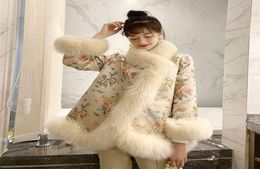Chinese Style Fur Coat Court Lady Satin Midlength Beaded Faux Shawl Jacket Women Winter Print Outwear 2105194753751