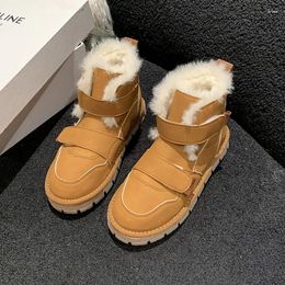 Boots 2024 Fashion Real Leather Winter Snow Casual Lady Shoes Warm Fur Women Wool Convenient Hook Loop Ankle