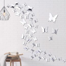 Party Decoration 12pcs/set DIY Mirror Butterfly Combination 3D Wall Stickers For Art Home Room