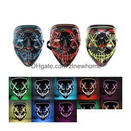 Party Masks 10 Colours Halloween Scary Cosplay Led Light Up El Wire Horror Mask For Festival Rre14601 Drop Delivery Home Garden Festive Dhbor