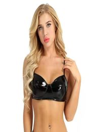 Women039s Tanks Black Womens Lingerie Fashion Wetlook Faux Leather Bra Sexy Wire No Pad Top for Women for Raves Dances Clu2561797
