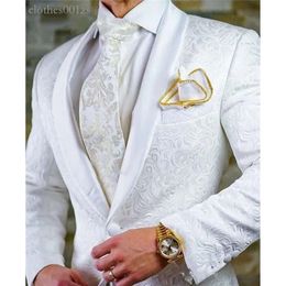 Latest Design Groom Tuxedos Side Vent White Paisley Shawl Lapel Wedding Clothes Men Party Prom Suits Coat Trouses Sets K 82 b713