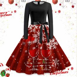 Casual Dresses Winter Elegant Christmas Dress Women Autumn Print Long Sleeve Female A-Line Party Vestido Feminino