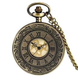 Pocket Watches Retro Bronze Hollow Flip Quartz Watch Roman Numerals Gold Dial Fashionable And Durable Chain Pendant Necklace Gifts 258v