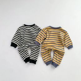 2023 Autumn Winter Newborn Baby Boys Full Sleeve Striped Bear One-piece Infant Jumpsuits Kids Toddler Cute Clothing Romper 0-24M