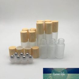wholesale Frosted Clear Glass Roller Bottles Vials Containers with Metal Roller Ball and Wood Grain Plastic Cap for Essential Oil Perfume ZZ