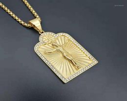 Hip hop Golden Jesus Necklaces Pendants For Men Gold Colour Stainless Steel Chains Crucifix Necklace Male Christian Jewelry14968971
