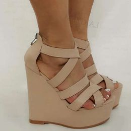 Sandals Back Zip Wedges Women Platform Up Pumps Height Increasing Ladies Shoes Woman Big Size 41 43 45 264