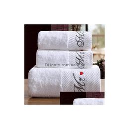 Towel 5 Star El Embroidery White Bath Set 100% Cotton Large Beach Brand Absorbent Quick-Drying Bathroom All-Match Drop Delivery Home Dhmbg