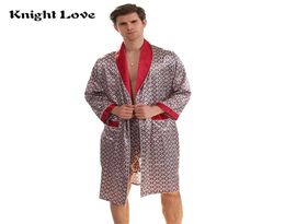 New Luxury Bathrobe Mens Print Plus Size Robe With Shorts 2 Pcs Silk Satin Pyjamas Kimono Home Bath Gown Summer Male Nightgown T206777668