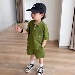 Clothing Sets Boys' Short Sleeved Polo Shirt 2024 Set Baby Summer Shorts Two Piece Handsome Cute And Cool
