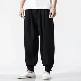 Men's Pants Men Drawstring Summer Baggy Boho Yoga Loose Casual Drop Crotch Trouser With Pockets Cotton Trousers