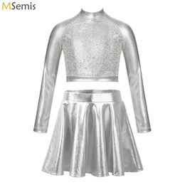 Dancewear Children Sequins Jazz Dance Modern Cheerleading Hip Hop Costume For Kids Boy Girls Crop Top And Pant Performance Outfits Clothes Y240524