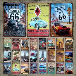 Dad's Garage Metal Sign Vintage Custom Hot Rods Tin Sign Plate Route 66 Car Wash Metal Poster Wall Art Stickers for Garage Decor
