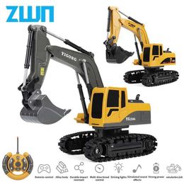 Diecast Model Cars ZWN 2.4G 6/5CH remote-controlled excavator RC model car toy professional alloy plastic simulation construction car childrens gift S2452722