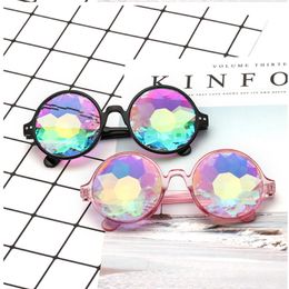 Wholesale-Round Kaleidoscope Sunglasses Retro Party Designer Rave Festival MOSAIC Glasses Eyewear For Female Male Free Shipping 300n
