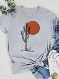Women's T Shirts Women Female Summer Clothing Print Graphic Tee Short Sleeve Casual T-shirtsWatercolor Cactus Plant Trend Cute Clothes